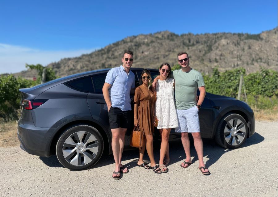 <who>Photo credit: Farm to Glass Wine Tours</who>The Tesla wine tour part of the day is private and can take up to four people.