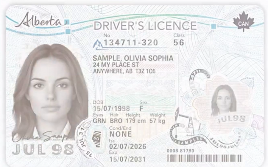 <who> Photo credit: Government of Alberta/X </who> The updated Alberta drivers licence, which will also include proof of citizenship and provincial health care information on it.