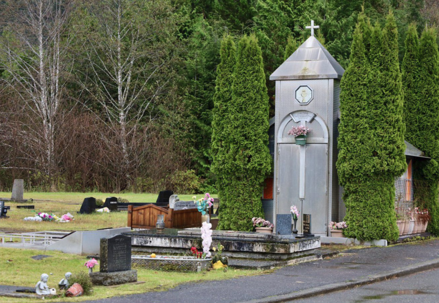 <who> Photo credit: Radha Agarwal, Local Journalism Initiative </who> Prince Rupert cemetery remains, but there are no local funeral homes to make arrangements for burials here.