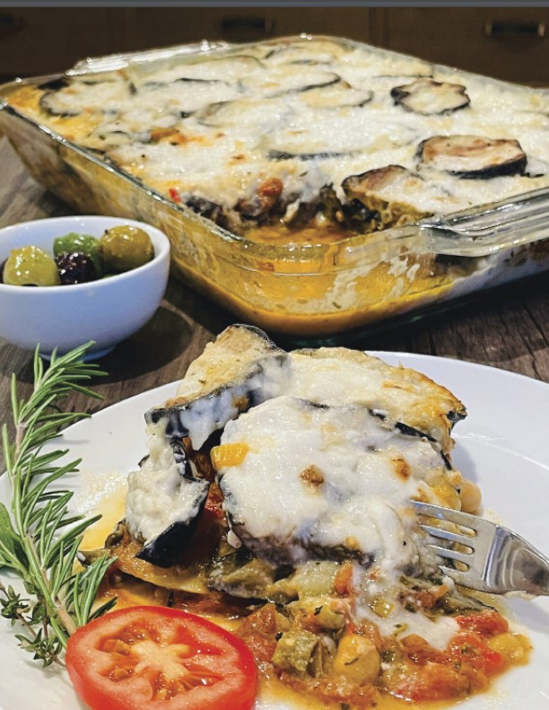 <who>Photo credit: Irresistibly Vegan</who>Greek-style moussaka -- an eggplant and potato casserole, which is also known as Greek lasagna.