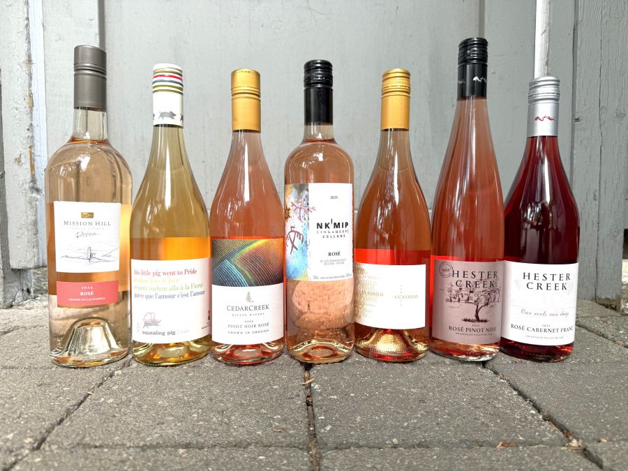</who>Celebrate National Rose Day with any one, two, three, four, five, six and-or seven of these pinks. From left, Mission Hill 2024 Reserve ($26), Squealing Pig 2023 ($20), CedarCreek 2024 Estate ($26), Nk'Mip 2025 Storytellers ($26), Ex Nihilo 2025 Vampata ($33), Hester Creek 2025 Pinot Noir Rosé ($28) and Hester Creek 2025 Cabernet Franc Rosé  ($23).