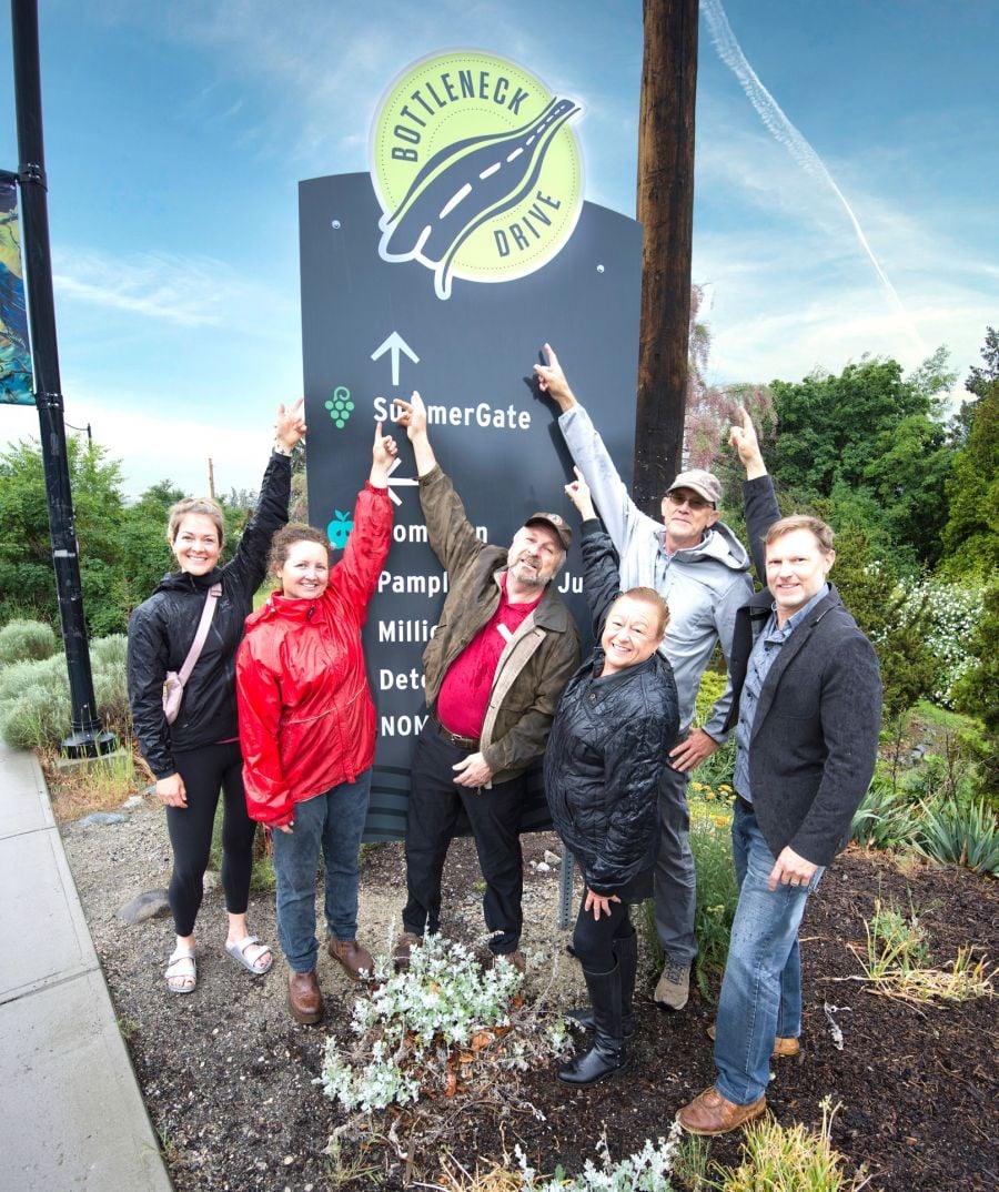 <who>Photo credit: Lionel Trudel</who>Bottleneck Drive has erected new signs to direct people to Summerland's wineries, cideries, breweries and distilleries.